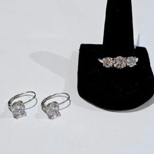 Bella Luce White CZ Rhodium Over 925 Ring and Earrings Set Size 10